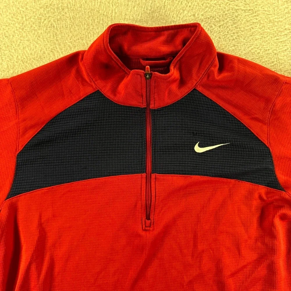 Nike Pullover Mens XL Red Fit Dry 1/4 Zip Waffle Knit Athleisure Performance